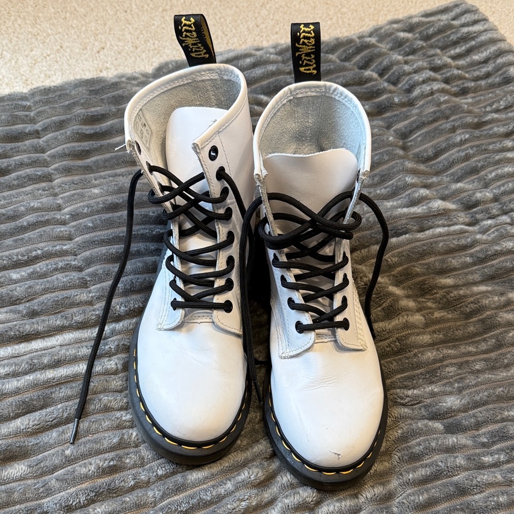 Dr. Martens White Leather Boots with Black Laces
